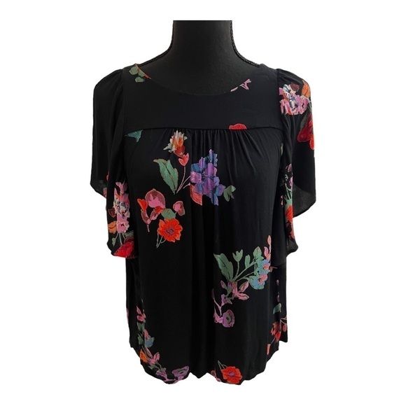 Anthropologie Maeve Black Floral Flutter Sleeve Blouse S - Picture 3 of 10